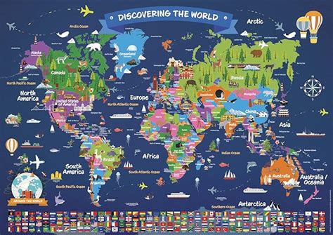 Vm World Map Poster For Children Large Illustrated Wall Map Poster