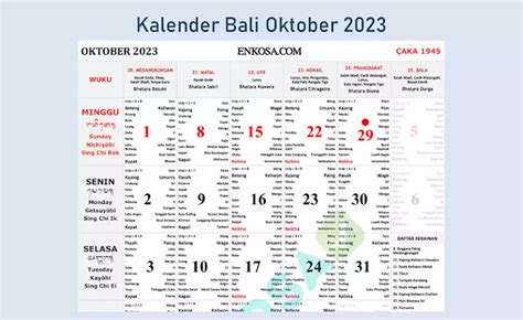 Kalender Bali Oktober 2023 Lengkap