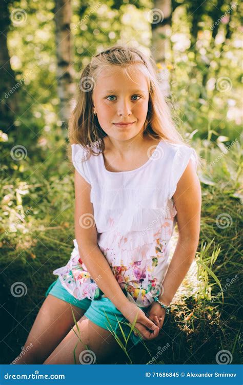 Little Girl In A Shirt And Shorts Stock Image Image Of Happy Cute