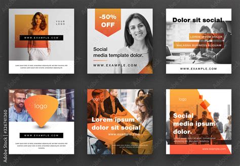 Social Media Post Layout Set With Orange Accent Overlays Stock Template