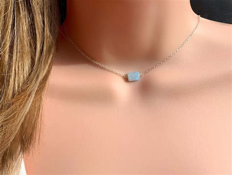 Dainty Aquamarine Crystal Necklace Tiny Aquamarine Choker Etsy