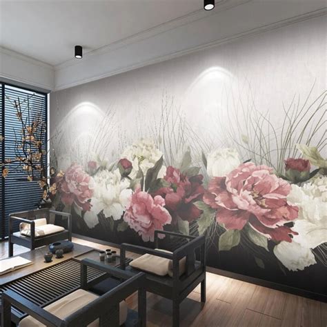 Beibehang Custom 3d Wallpaper New Chinese Hand Painted Floral Sofa
