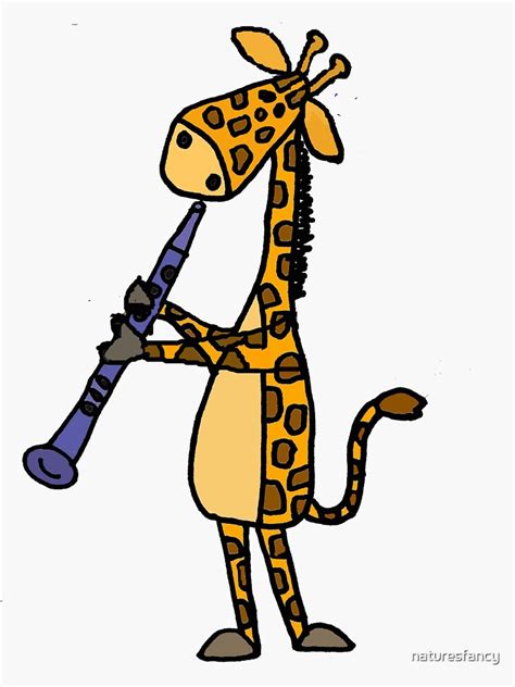 Cool Funny Giraffe Playing Clarinet Cartoon Sticker For Sale By
