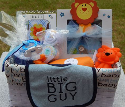 Choose from candles in carriage or bottle shapes, personalized candy bar wrappers, gourmet cookies and cookie cutters, place card holders and frames and even crystal pacifiers. Premium Little Big Guy Baby Boy Gift Basket / READY TO ...