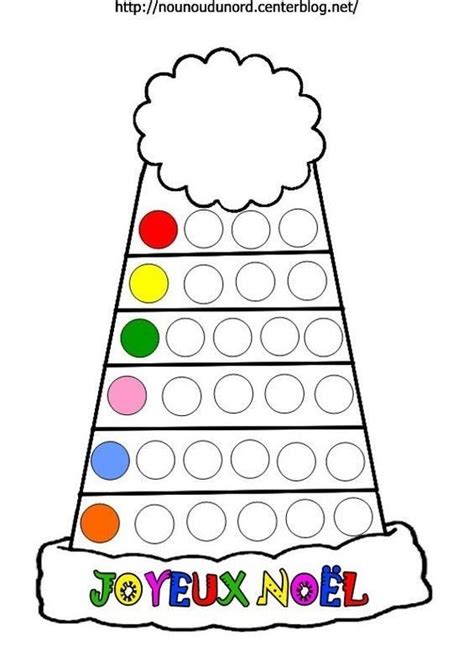 Bonnet de noël à colorier ou à gommettes  Dessin sapin de noel