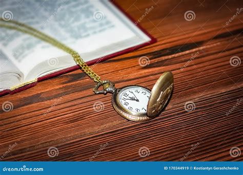 Pocket Watch With Book Background Stock Image Image Of Object Clock