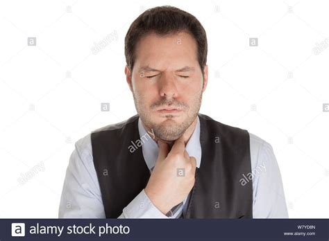Man With Sore Throat Isolated On White Background Disease Influenza