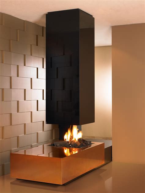 A Bold And Sleek Contemporary Suspended Gas Fireplace With A Black