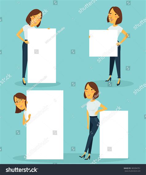 Woman Holding Sign Vector Set Stock Vector Royalty Free 383394751
