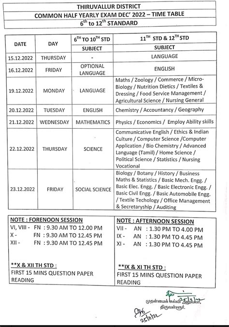Half Yearly Exam Time Table 2022 Published Now Padasalainet No