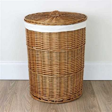 Large Lovely Honey Coloured Rattan Round Log Storage Laundry Hamper Basket