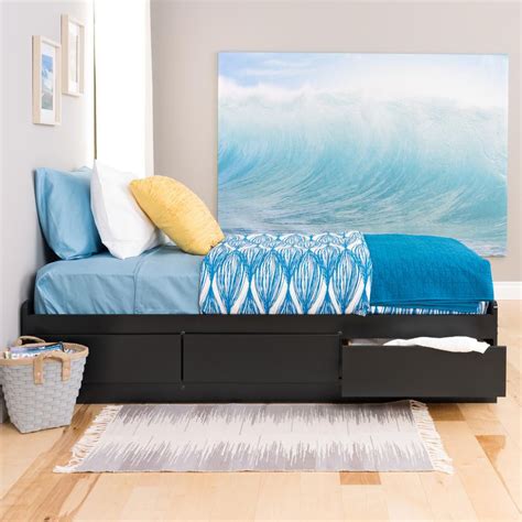 Metal slides with safety stops for smooth drawer. Prepac Black Twin Mates Platform Storage Bed with 3 ...
