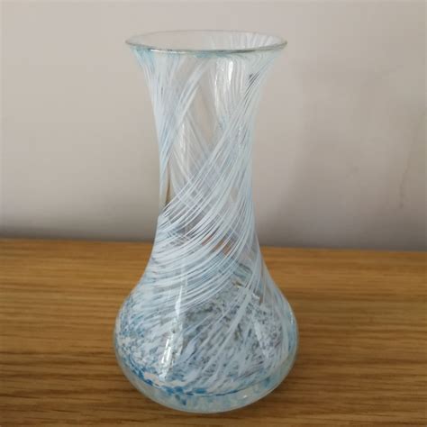 Vintage Caithness Crystal Glass Vase Blue And White Pattern Etsy
