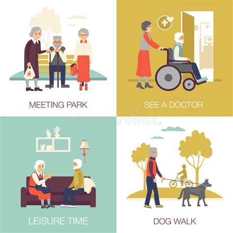 Old Age People Design Concept 2x2 Stock Illustrations 11 Old Age