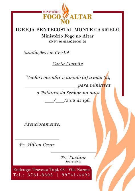 Carta Convite Para Pregador