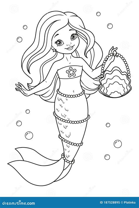 Cute Mermaid With Handbag Coloring Page Stock Vector Illustration Of