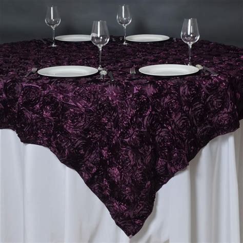 X Eggplant D Rosette Satin Square Overlay Wedding Table Overlays Wedding Theme