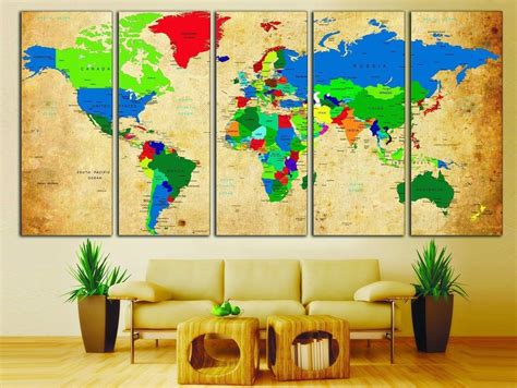 World Map №873 Ready To Hang Canvas Print 5 Panel 47x24 120x60
