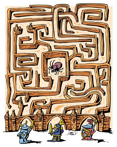 Labyrinth Illustration Of Medieval Labyrinth With Three Knights