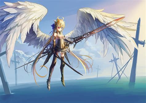 720p free download angel sword feather wings hot anime girl female wings cloud angel