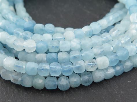Aa Shaded Aquamarine Faceted Cube Beads 45mm 125 Strand