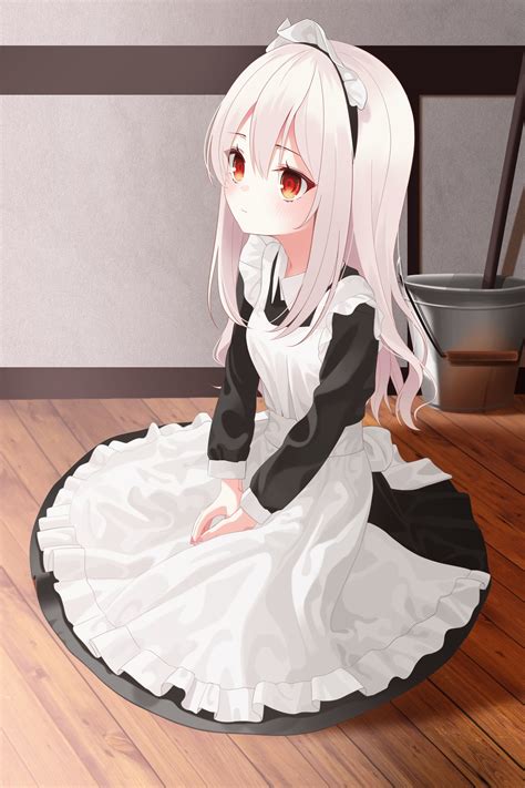 Download 2333x3500 Anime Maid Girl White Hair Red Eyes