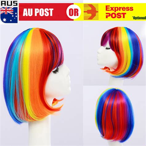 Women Rainbow Colorful Multicolor Fancy Costume Party Short Bob Hair Wigs O Ebay