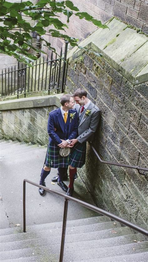 Gay Lindo Lgbtq Tartan Men Same Sex Wedding Kilt Wedding Men In