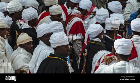 Pilgrims Celebrating Meskel Festival Lalibela Ethiopia Stock Photo