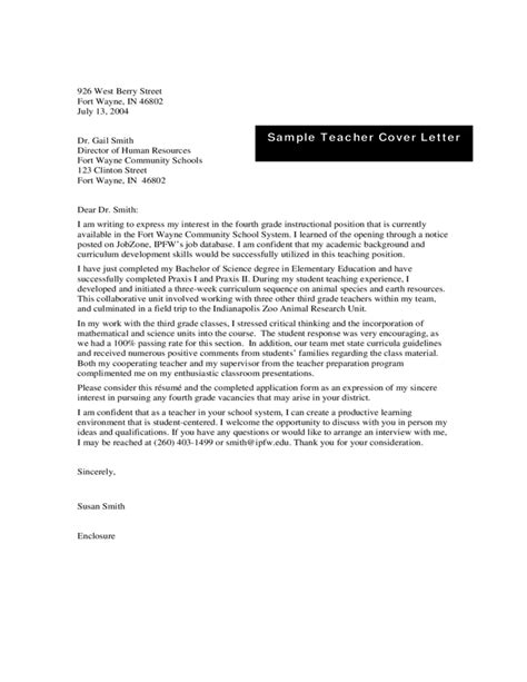 Sample Teacher Cover Letter Free Download