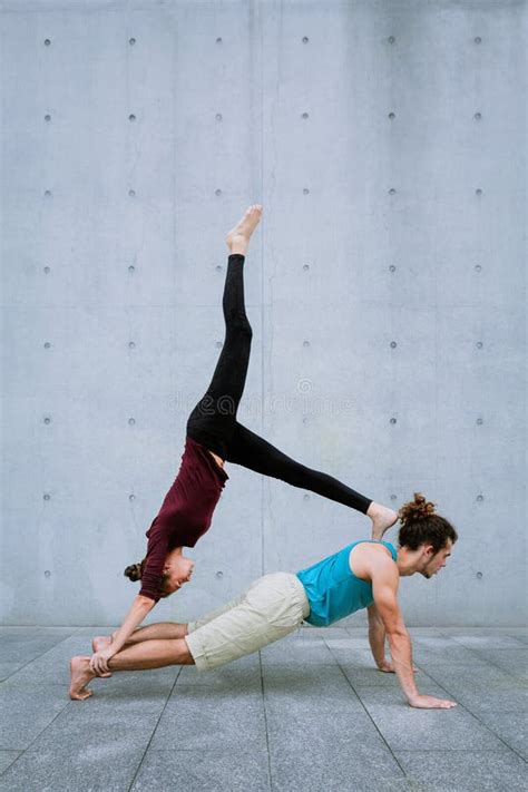 Couple Practicing Acro Yoga Outdoors Acroyoga Concept Stock Photo