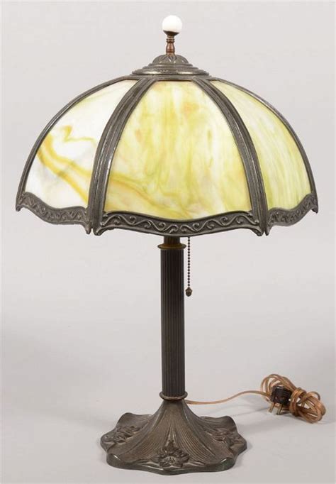 Tiffany Style Slag Glass Shade Table Lamp Brass P May 05 2012