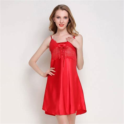 Buy Sexy Hollow Out Lace Up Nightgown Silk Satin Strap 2019 Loose Nightdress 4