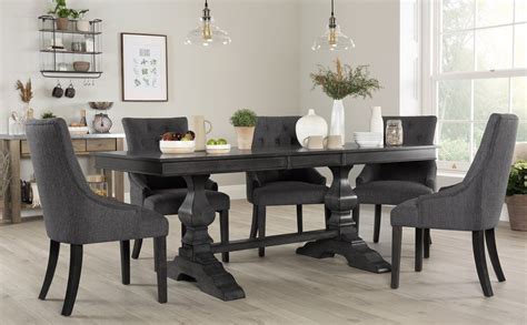 Cavendish Grey Wood Extending Dining Table With 6 Duke Slate Chairs