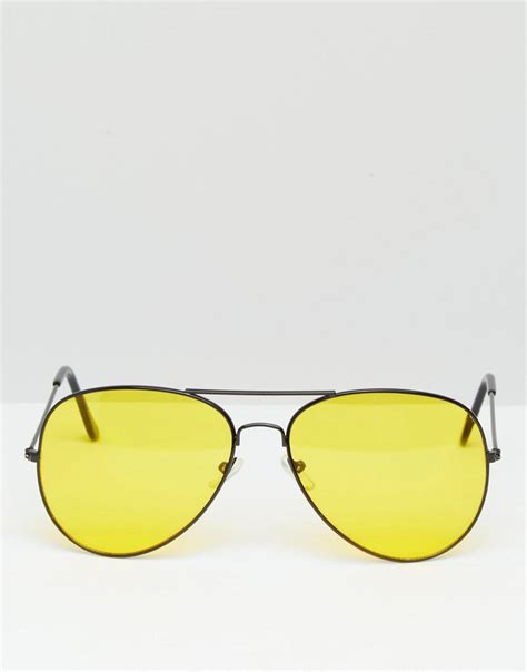Reclaimed Vintage Aviator Sunglasses With Yellow Lens At