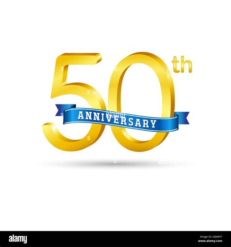 50th Golden Anniversary Logo With Blue Ribbon Isolated On White