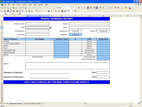 Travel Expenses Report Excel Templates