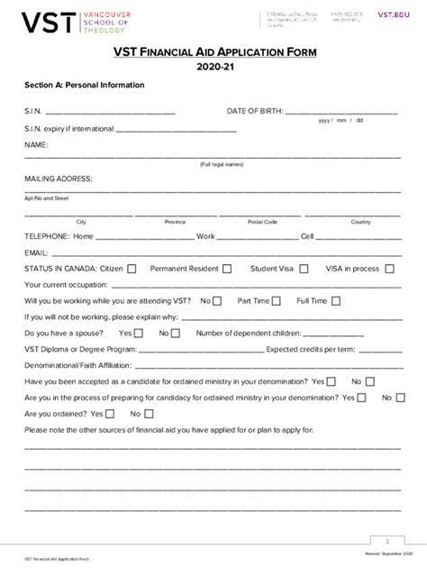 Fillable Online Vst Financial Aid Application Form Fax Email Print