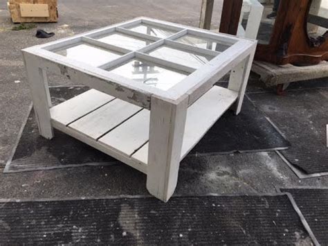 The parts have a finish in charger oak on. DIY $30 Rustic coffee table with a vintage window top and ...