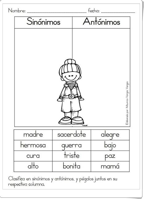 Lengua Española De Educación Primaria Sinónimos Y Antónimos Ficha