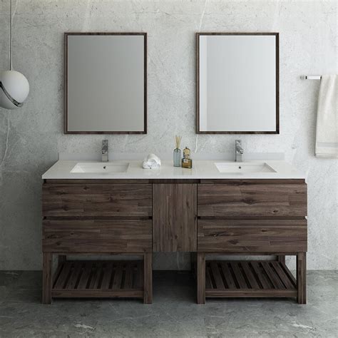 Instead of a cabinet, open white shelves line the wall above the. Fresca Formosa Floor Standing Open Bottom 72" Double ...