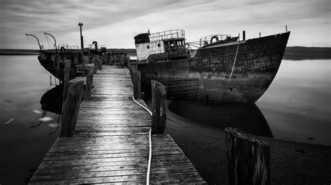 🥇 Ships Grayscale Abandoned Piers Sea Wallpaper 129300