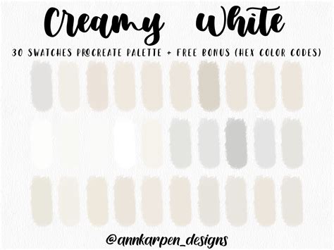 Creamy White Procreate Palette 30 HEX Color Codes Instant Digital
