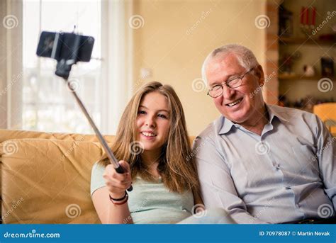 Grandfather With Granddaughter Selfie Stock Image Image Of