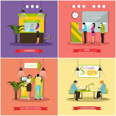 Vector Set Of Banking Finance Concept Illustrations In Flat Style