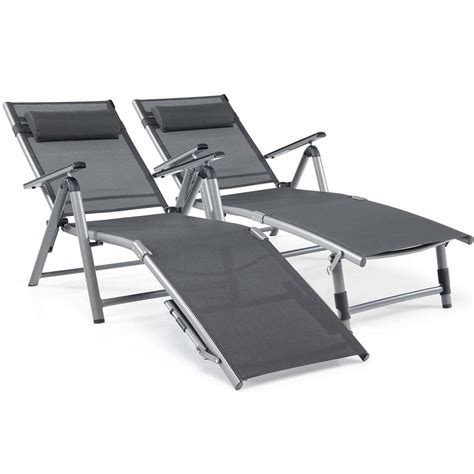 Gymax 2 Piece Patio Lounge Chair Rustproof Aluminum Folding Chaise With