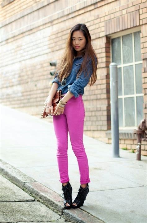 Skinny Pink Jeans Outfit For Teenage Pink Jeans Outfit Denim Jacket Pink Jeans Pink