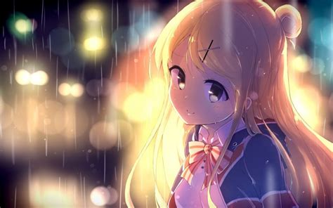 Anime Girl Cute Rain Blonde Long Hair Wallpaper 1680x1050 982352 Wallpaperup