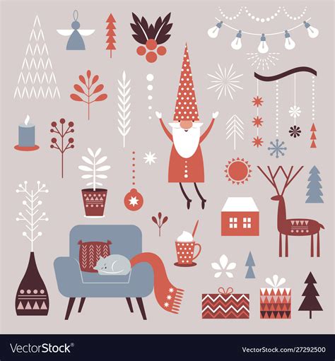 Set Nordic Christmas Graphic Elements Royalty Free Vector