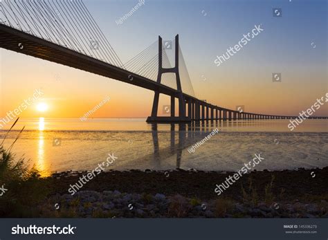 Sunrise Atlantic Vasco Da Gama Bridge Stock Photo